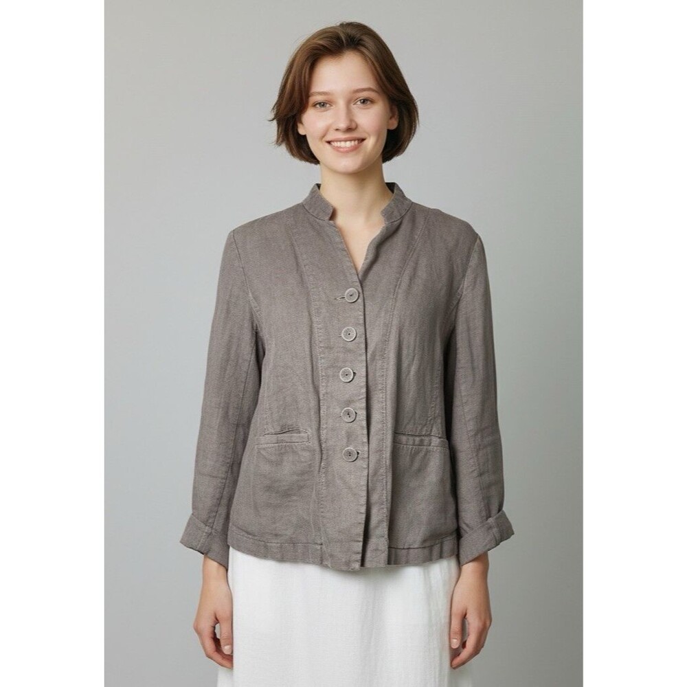 Eileen Fisher NEW womens cropped 100% Linen buttoned jacket Small quiet luxury